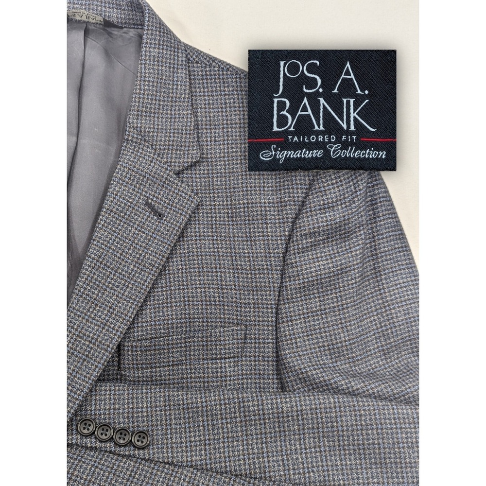 Jos. A. Bank Signature Blazer Sport Coat Suit Jacket 100% Wool 44R 46" Plaid EUC